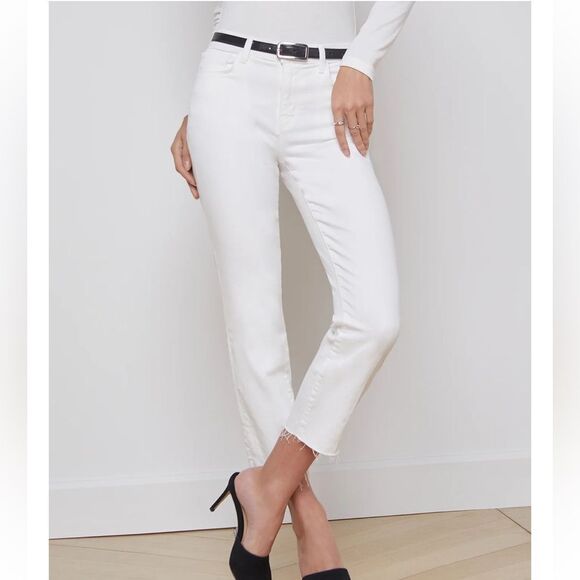 NWT L'AGENCE Sada High Rise Cropped Straight Jeans in Blanc Women's Size 24 - Picture 6 of 7